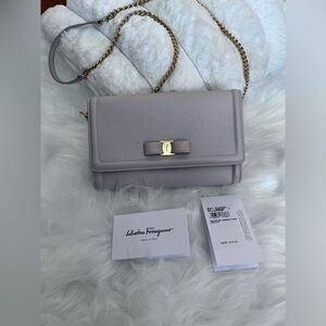 Salvatore Ferragamo Pinkish Grey Crossbody Bag with Signature Bow